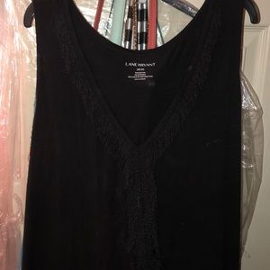 Black tank top blouse with fringe.